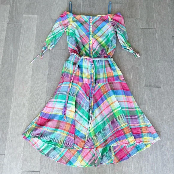 Lauren Ralph Lauren Plaid Off Shoulder Dress Multicolor Madras Plaid Dress 10 - Picture 8 of 16